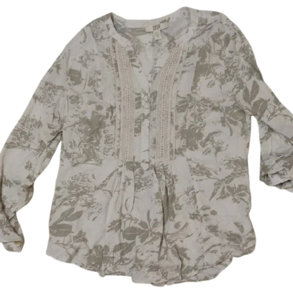 Vintage America Cream and Gray Floral Blouse